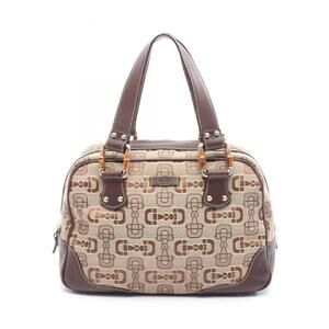 Gucci Bamboo Horsebit Mini Boston Bag, Canvas and Leather, Women's, Beige Bro...